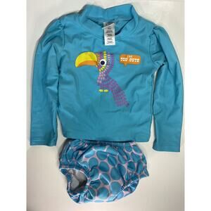 Kiko & Max Baby Girls Blue Rash Guard Swimsuit 2 Piece Swim Diaper Toucan 21-35#